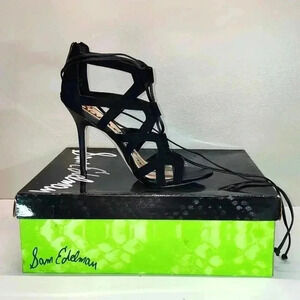 Sam Edelman black  heeled sandal lace brand new with box